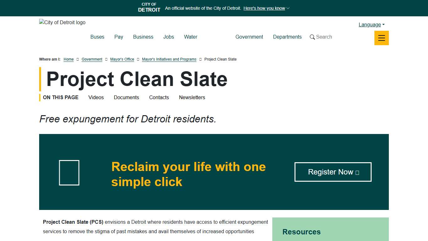 Project Clean Slate City of Detroit
